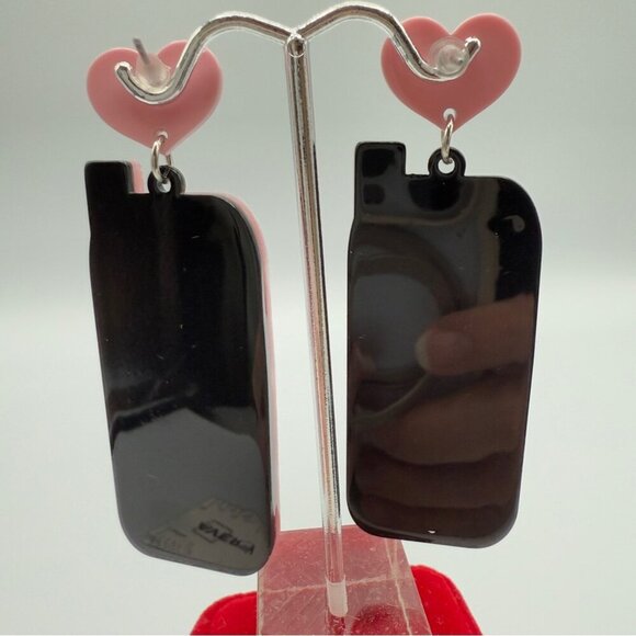 Pink Heart Cell Phone Acrylic Pierced Earrings - Picture 6 of 9